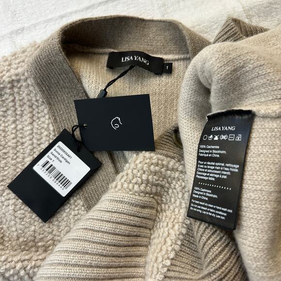 Lisa Yang Sonia Cardigan Sweater Sand Mole Bouclé Knit Cashmere Sz 1 S / M $890 - Picture 8 of 16
